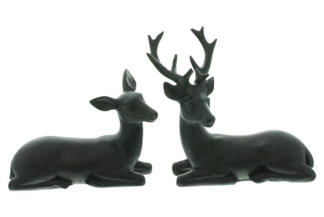 Preview: 2x Dekofigur "Reh & Hirsch" aus Polyresin, matt schwarz, Tierfigur, Weihnachtsdeko, Tischdeko