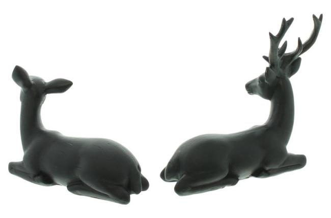 Preview: 2x Dekofigur "Reh & Hirsch" aus Polyresin, matt schwarz, Tierfigur, Weihnachtsdeko, Tischdeko