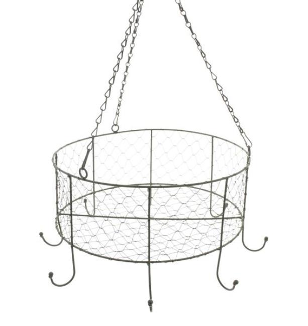 Preview: Kräuterkrone "Nostalgie" aus Metall, grau, Ø 35 cm, Deckenkrone mit 8 Haken, Küchenkrone, Kräuterhänger