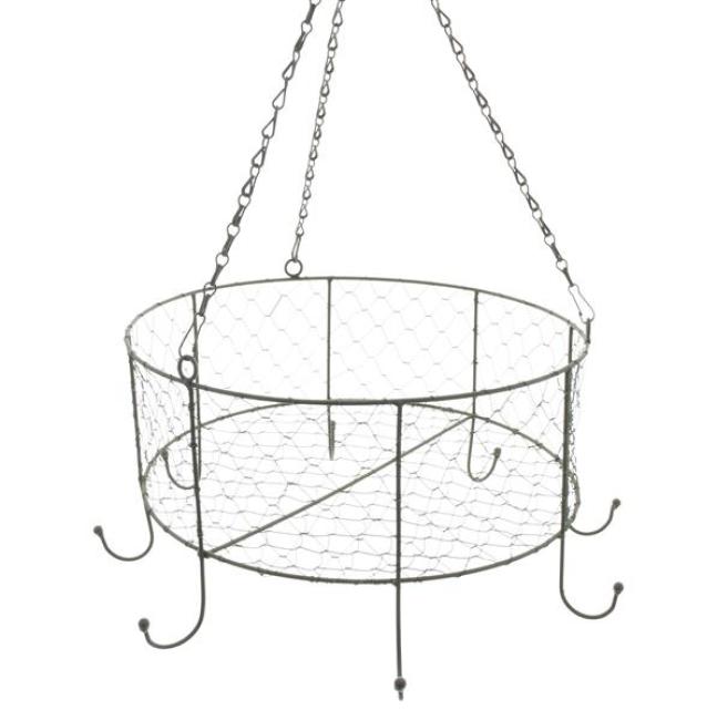 Preview: Kräuterkrone "Nostalgie" aus Metall, grau, Ø 35 cm, Deckenkrone mit 8 Haken, Küchenkrone, Kräuterhänger