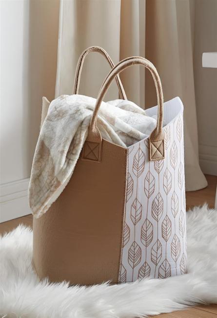 Shopper "Beige-Weiß" aus Filz, große Einkaufstasche, Filztasche, Tasche, Tragetasche