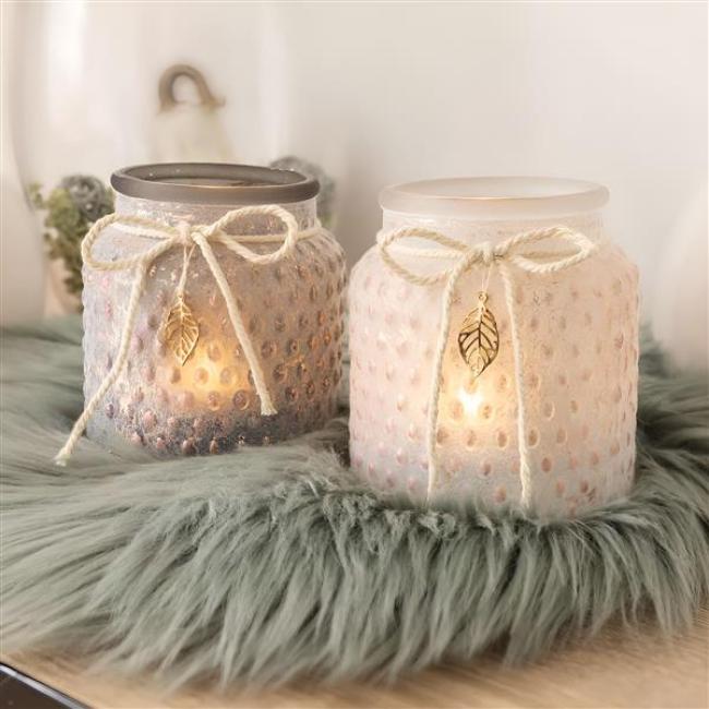 Preview: 2x Windlicht "Kupfer" aus satiniertem Glas, Ø 9 x 9 cm, Dekoglas, Windlichtglas, Kerzenhalter