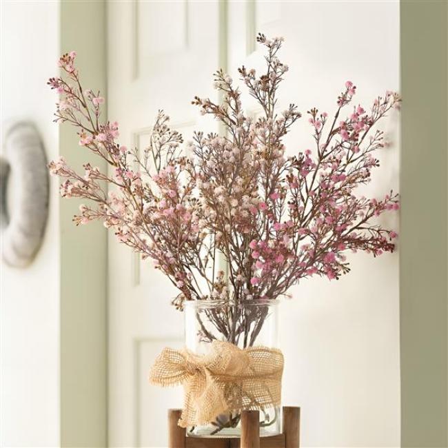 Preview: 2x Kunstpflanze "Schleierkraut" mit Blüten in rosa und weiß, 83 cm, Dekozweige, Kunstblume, Dekoblume
