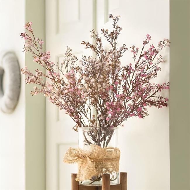 2x Kunstpflanze "Schleierkraut" mit Blüten in rosa und weiß, 83 cm, Dekozweige, Kunstblume, Dekoblume