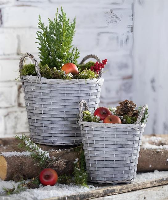 2x Pflanzkorb "Grey Wood" aus Holzspan, Blumentopf, Pflanztopf, Pflanzkübel für Draußen, Blumenkübel