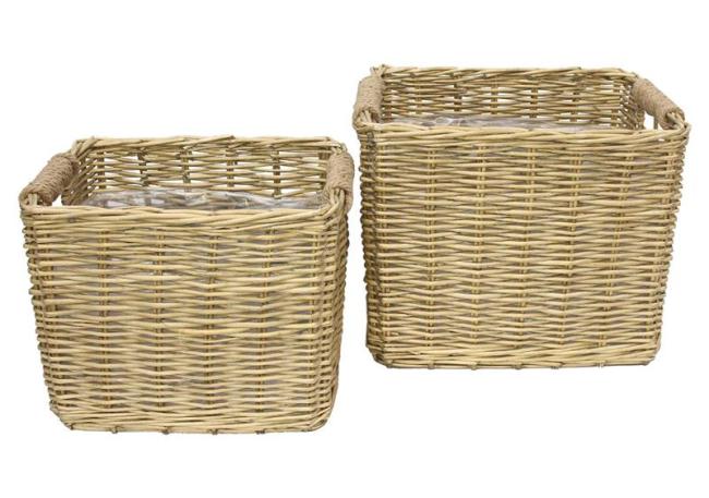 Preview: 2x Pflanzkorb "Soft Grey" aus Weide, rechteckig, grau, groß, Blumentopf, Pflanzkübel, Pflanztopf für Draußen, Blumenkübel