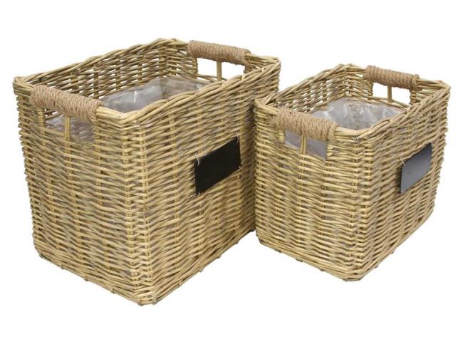 2x Pflanzkorb "Soft Grey" aus Weide, rechteckig, grau, groß, Blumentopf, Pflanzkübel, Pflanztopf für Draußen, Blumenkübel