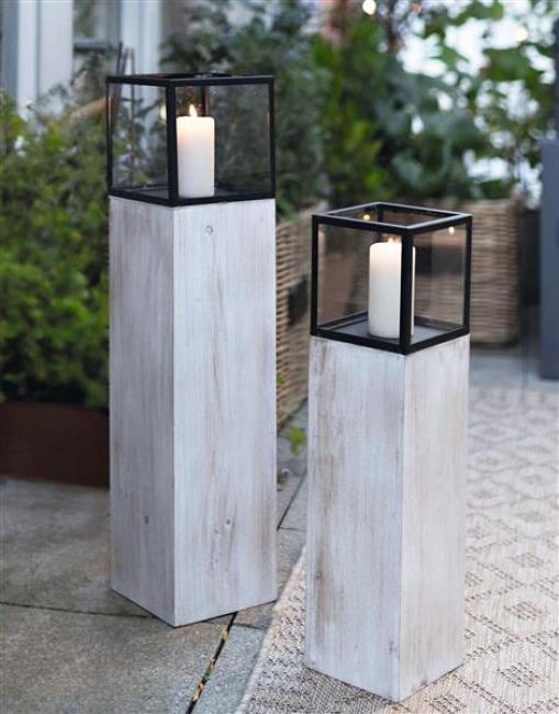 Preview: 2x Windlichtsäule "Modern Shabby" aus Holz, Metall & Glas, 60 + 78 cm hoch, Kerzenhalter, Kerzenständer, Dekosäule für Wohnzimmer, Holzsäule mit Kerzenglas