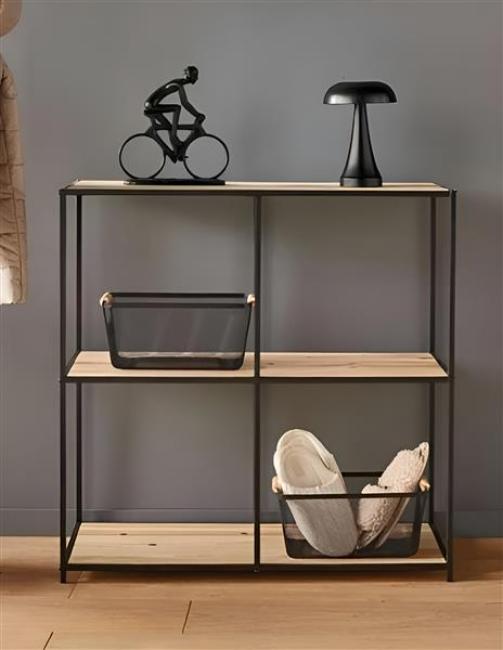 Preview: Regal "Modern Living" aus Holz & Metall, matt schwarz, 80x80 cm, 3 Böden, Wohnzimmerregal, Bücherregal