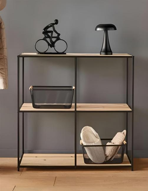 Regal "Modern Living" aus Holz & Metall, matt schwarz, 80x80 cm, 3 Böden, Wohnzimmerregal, Bücherregal