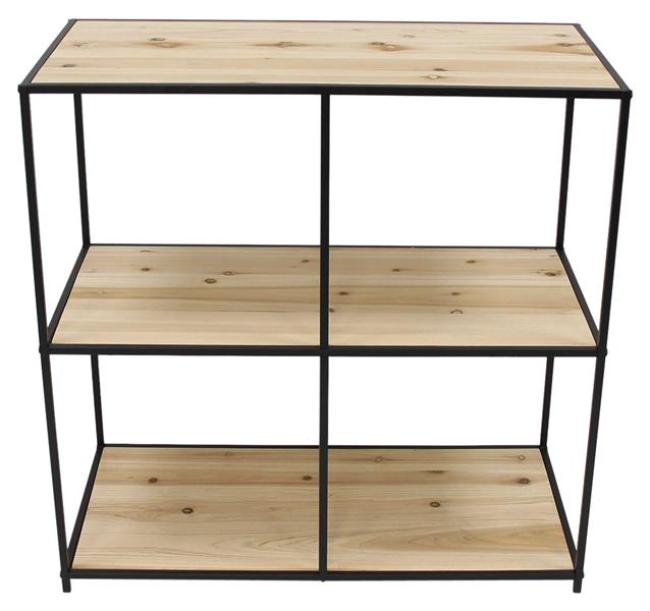 Preview: Regal "Modern Living" aus Holz & Metall, matt schwarz, 80x80 cm, 3 Böden, Wohnzimmerregal, Bücherregal
