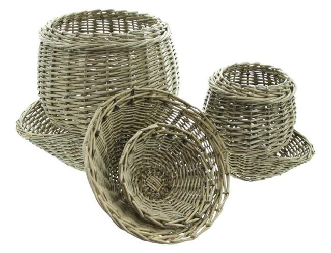 2x Gemüsekorb aus Weide, grau, 32 + 45 cm hoch, Kartoffelkorb, Zwiebelkorb, Weidenkorb