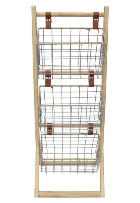 Preview: Standregal aus Holz mit 3 Körben aus Metall, 91 cm hoch, Badregal, Küchenregal