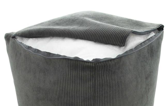 Sitzpouf "Grey" 40x40 cm, Bezug aus Feincord in grau, Sitzwürfel, Hocker, Sitzkissen