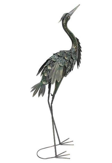 Preview: Dekofigur "Reiher" aus Metall, 90 cm hoch, schwarz grün gold, Fischreiher, Vogelschreck, Gartendeko für Draußen