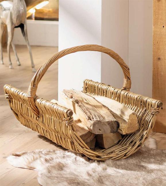 Holzkorb "Trendy" aus Weide, braun, Kaminholzkorb, Feuerholzkorb, Holz Tragekorb