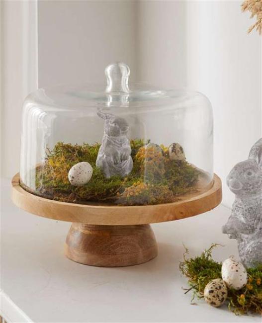 Preview: Servierplatte aus Mango Holz mit Haube aus Glas, Käseglocke, Holzteller mit Glasglocke, Servierbrett