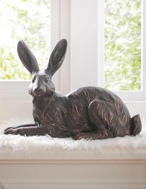 Dekofigur Hase "Copper" aus Polyresin mit Antik Design in Kupfer, Osterhase, Osterdeko, Hasendeko