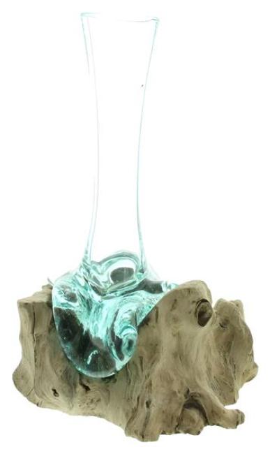 Preview: Vase "Wurzelholz" hoch, aus Holz & Glas, balinesische Handwerkskunst, Glasvase in Wurzel, Blumenvase
