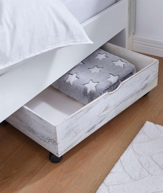 Bettschublade "Shabby" Bettkasten Schublade mit Rollen, weiß, Bettschubkasten