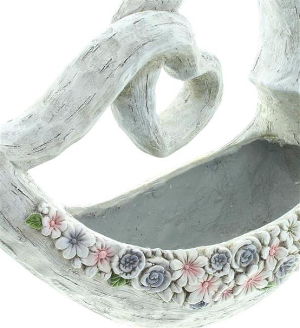 Pflanzschale "Blütenherz" aus Polyresin, Pflanzgefäß, Pflanztopf, Blumentopf, Gartendeko für Draußen