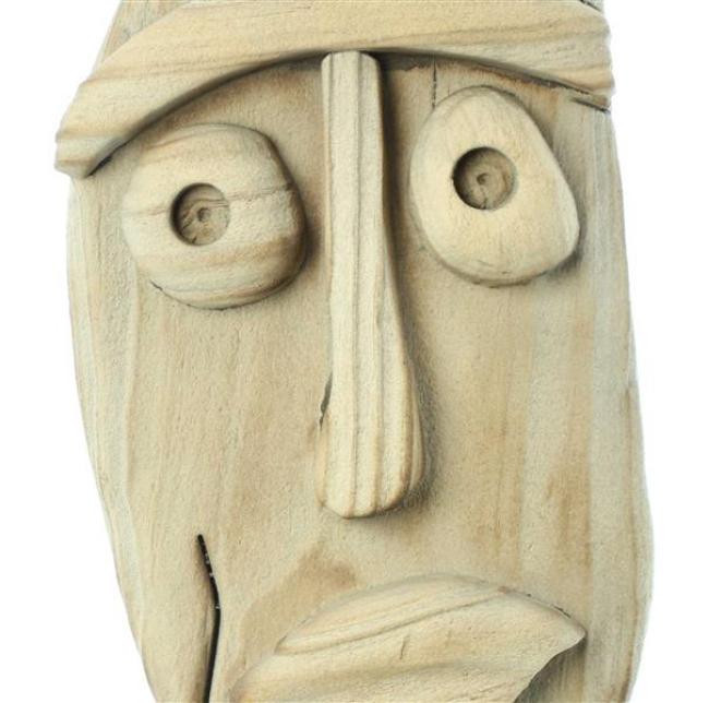 Dekofigur "Gesicht" aus Holz, natur, auf Sockel, 46 cm hoch, moderne Skulptur, Maske, Holzmaske