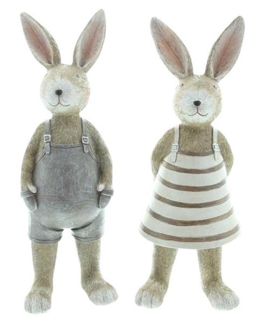 Preview: 2x Dekofigur "Natur", Hasenpaar in Naturtönen, 29 cm hoch, Osterhase, Osterdeko, Gartendeko für Draußen