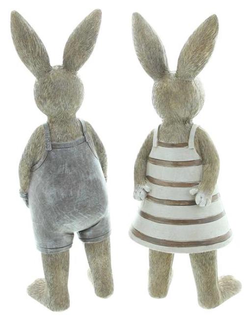 2x Dekofigur "Natur", Hasenpaar in Naturtönen, 29 cm hoch, Osterhase, Osterdeko, Gartendeko für Draußen