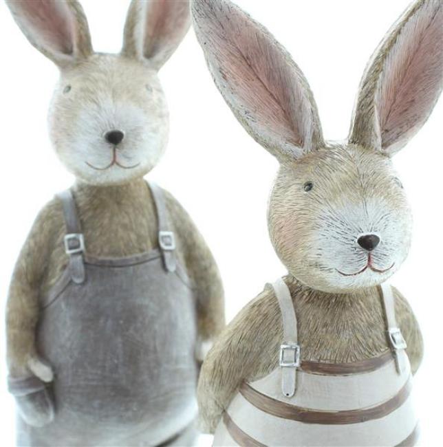 2x Dekofigur "Natur", Hasenpaar in Naturtönen, 29 cm hoch, Osterhase, Osterdeko, Gartendeko für Draußen