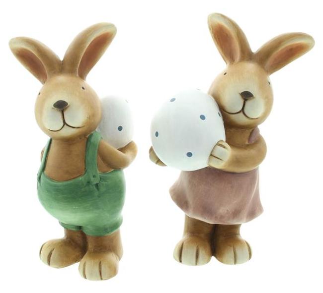 Preview: 2x Dekofigur "Hase mit Osterei" aus Terracotta, 26 cm hoch, Osterhase, Osterdeko, Gartendeko für Draußen
