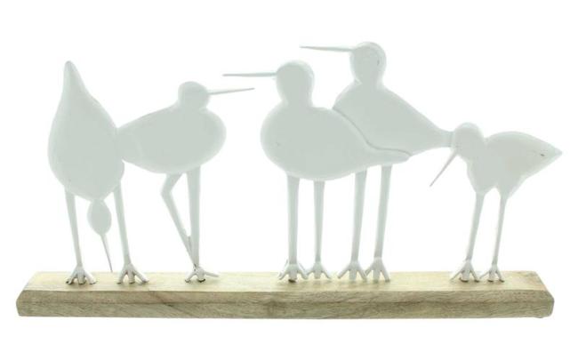 Preview: Dekoboard "Vogelschar" aus Holz mit Vögel aus Metall, weiß, 45 cm breit, Dekofigur, Frühlingsdeko, Tischdeko