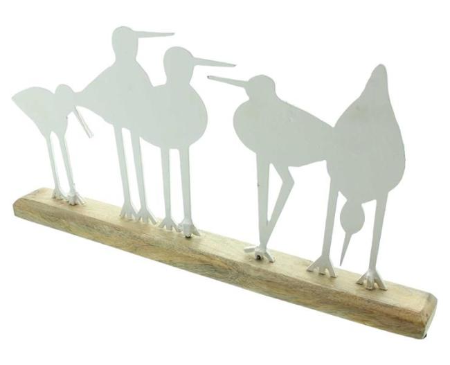 Preview: Dekoboard "Vogelschar" aus Holz mit Vögel aus Metall, weiß, 45 cm breit, Dekofigur, Frühlingsdeko, Tischdeko