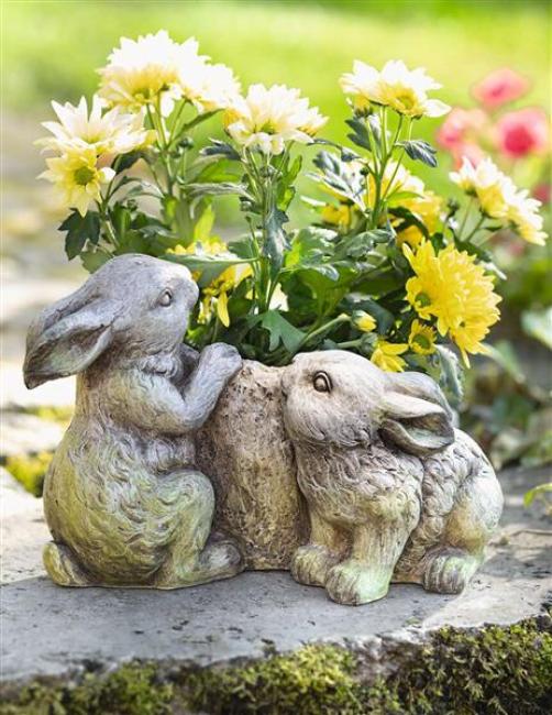 Preview: Pflanzer "Häschen" aus Polyresin in Stein Optik, Blumentopf, Pflanztopf, Osterdeko, Gartendeko für Draußen