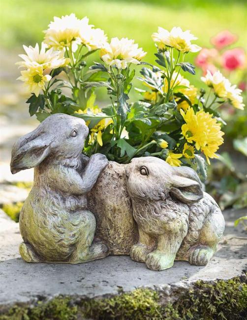 Pflanzer "Häschen" aus Polyresin in Stein Optik, Blumentopf, Pflanztopf, Osterdeko, Gartendeko für Draußen