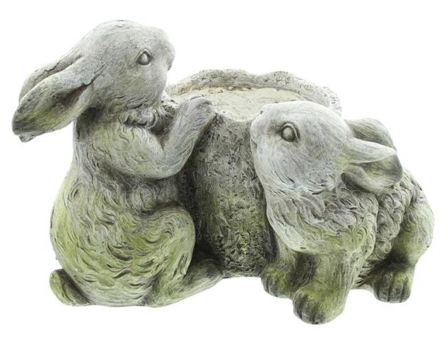 Preview: Pflanzer "Häschen" aus Polyresin in Stein Optik, Blumentopf, Pflanztopf, Osterdeko, Gartendeko für Draußen