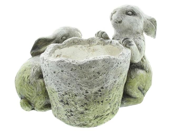 Preview: Pflanzer "Häschen" aus Polyresin in Stein Optik, Blumentopf, Pflanztopf, Osterdeko, Gartendeko für Draußen