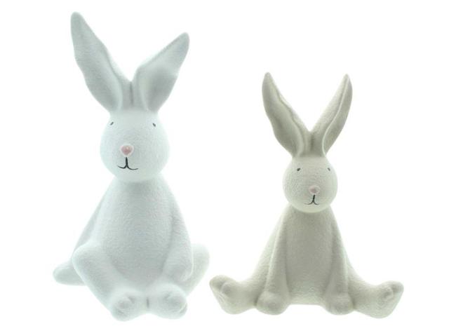 Preview: 2x Dekofigur "Häschen" aus Porzellan in beige und weiß, Hase 15 + 19 cm hoch, Osterfigur, Osterhase, Osterdeko
