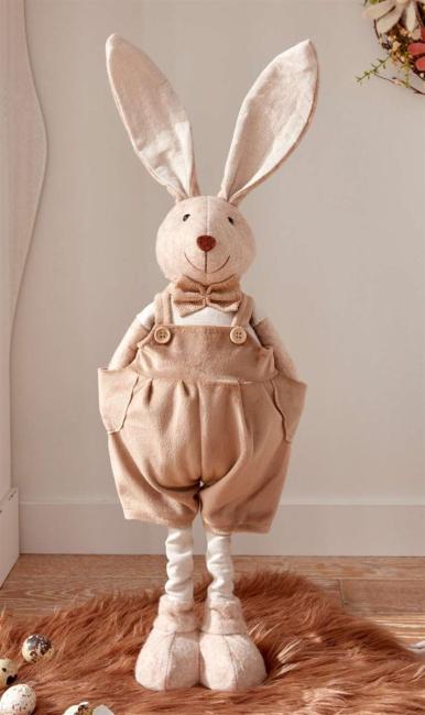 Dekofigur "Hase mit Latzhose" aus Textil, 46 cm hoch, Osterhase, Osterdeko, Osterfigur