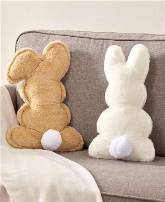 Preview: 2x Dekokissen "Häschen" Kuschelkissen aus Kunstfell in Hasen Form, weiß + braun, Hasenkissen, Osterhase, Sofakissen, Osterdeko