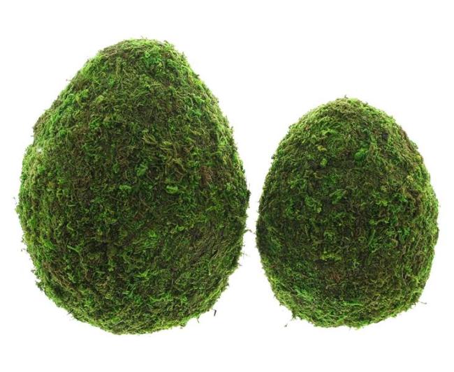 Preview: 2 Dekoeier "Moos" Naturmoos auf Kunststoff, große Ostereier, 19 + 24 cm hoch, Osterdeko Set, Dekofigur
