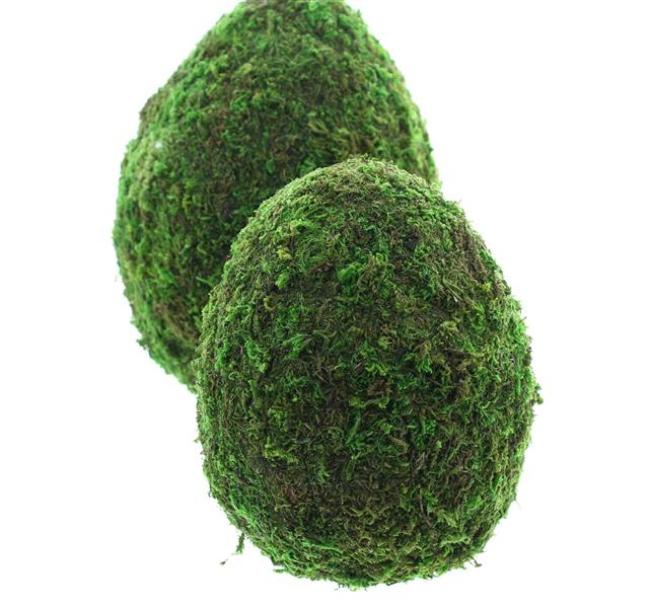 Preview: 2 Dekoeier "Moos" Naturmoos auf Kunststoff, große Ostereier, 19 + 24 cm hoch, Osterdeko Set, Dekofigur