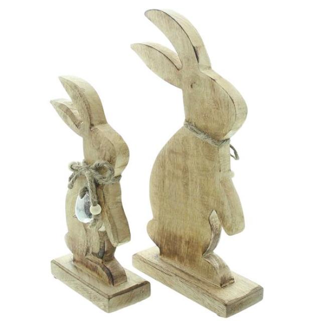 2x Dekofigur "Osterhase" aus Mango Holz, 20 + 26 cm hoch, Osterdeko, Holzdeko, Osterfigur