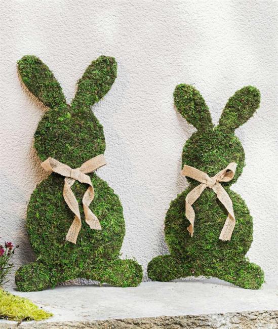 2x Dekofigur "Moos" Naturmoos auf Metall, große Osterhasen, 46 + 52 cm hoch, Osterdeko, Moosdeko, Osterfigur