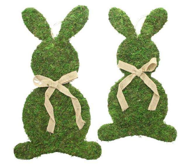 Preview: 2x Dekofigur "Moos" Naturmoos auf Metall, große Osterhasen, 46 + 52 cm hoch, Osterdeko, Moosdeko, Osterfigur