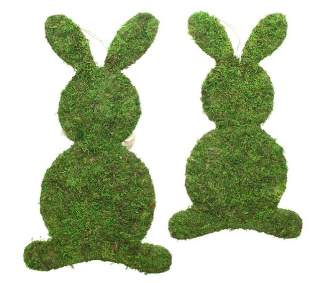 Preview: 2x Dekofigur "Moos" Naturmoos auf Metall, große Osterhasen, 46 + 52 cm hoch, Osterdeko, Moosdeko, Osterfigur