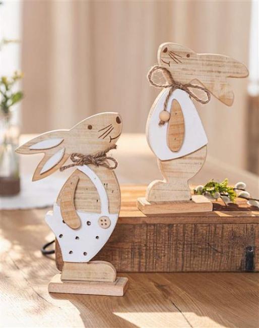 Preview: 2x Dekofigur "Hase" aus recyceltem Holz, 24 cm hoch, Osterhase, Osterdeko, Holzdeko, Osterfigur