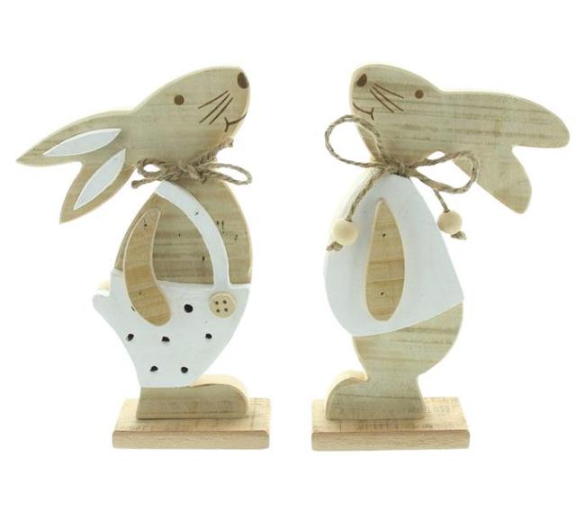 Preview: 2x Dekofigur "Hase" aus recyceltem Holz, 24 cm hoch, Osterhase, Osterdeko, Holzdeko, Osterfigur