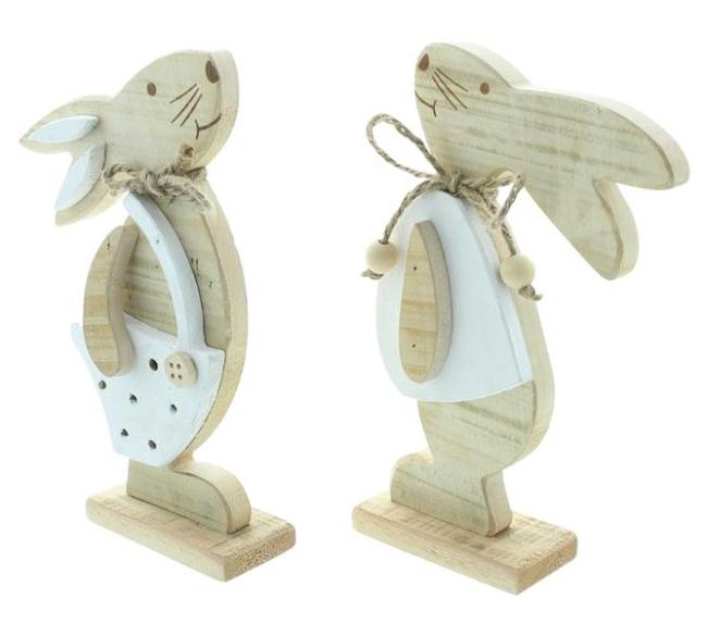 Preview: 2x Dekofigur "Hase" aus recyceltem Holz, 24 cm hoch, Osterhase, Osterdeko, Holzdeko, Osterfigur