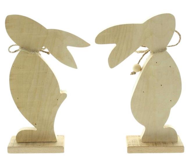 2x Dekofigur "Hase" aus recyceltem Holz, 24 cm hoch, Osterhase, Osterdeko, Holzdeko, Osterfigur