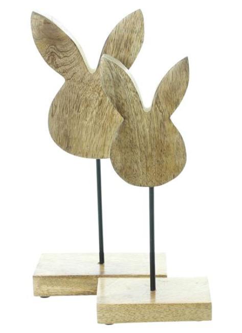 Preview: 2x Osterdeko "Hase" aus Mango Holz, 25 + 29 cm hoch, moderne Dekofigur, Osterhase, Silhouette, Skulptur